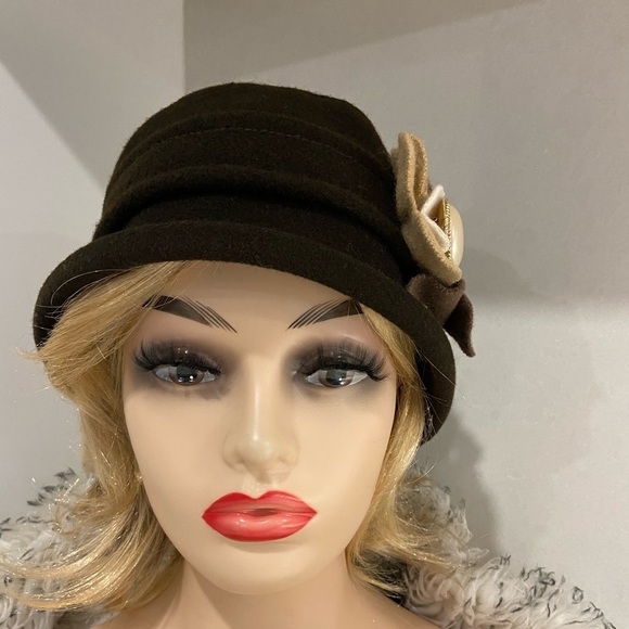 Chocolate Brown Wool Parkhurst Cloche Bucket Hat With L’Image Brooch - Picture 5 of 16